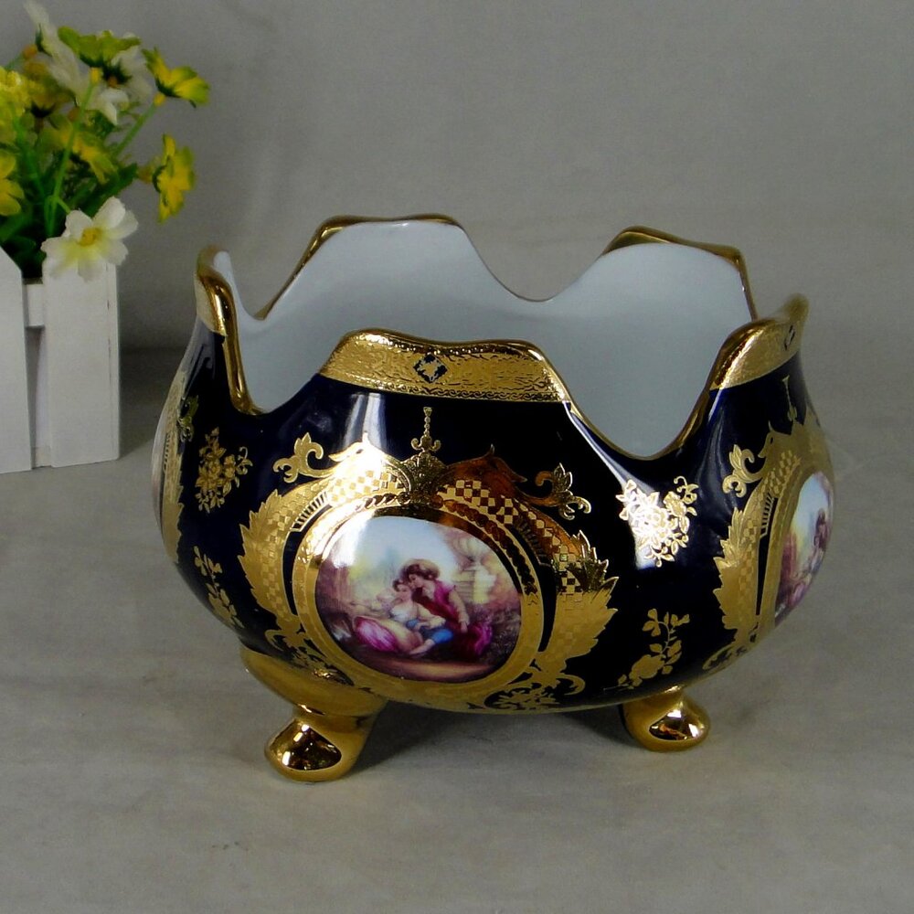 Blue Porcelain Romance Design 7" Footed Candy Bowl